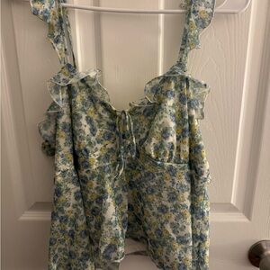 Target Floral Ruffle Tie-Front Camisole - Blue, Yellow, Cream